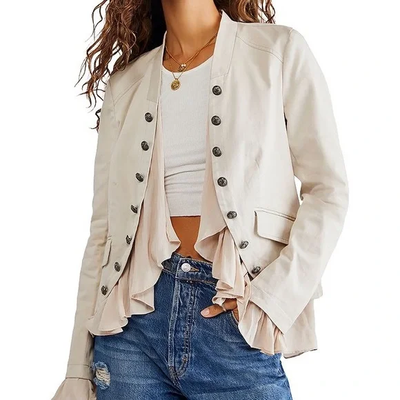 Free People Women's Ruffles Romance Jacket, Natural, XS - Picture 2 of 10